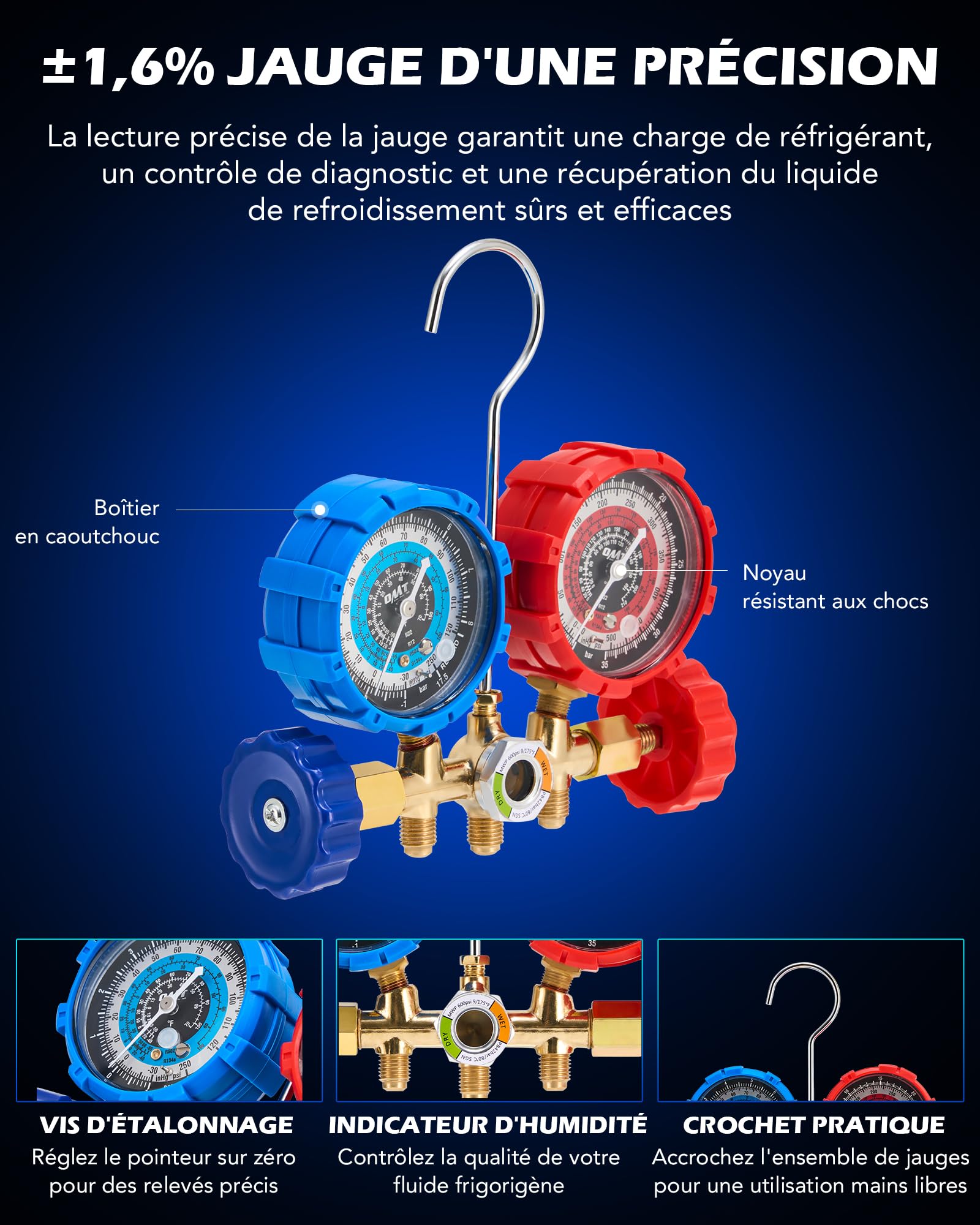 Orion Motor Tech Pompe à Vide Climatisation 186W 100 L/Min Pompe à Vide Frigoriste Kit de Recharge Climatisation Voiture avec Tuyau Jauge Adaptateurs pour Systèmes Auto HVAC R134a R12 R22 R502
