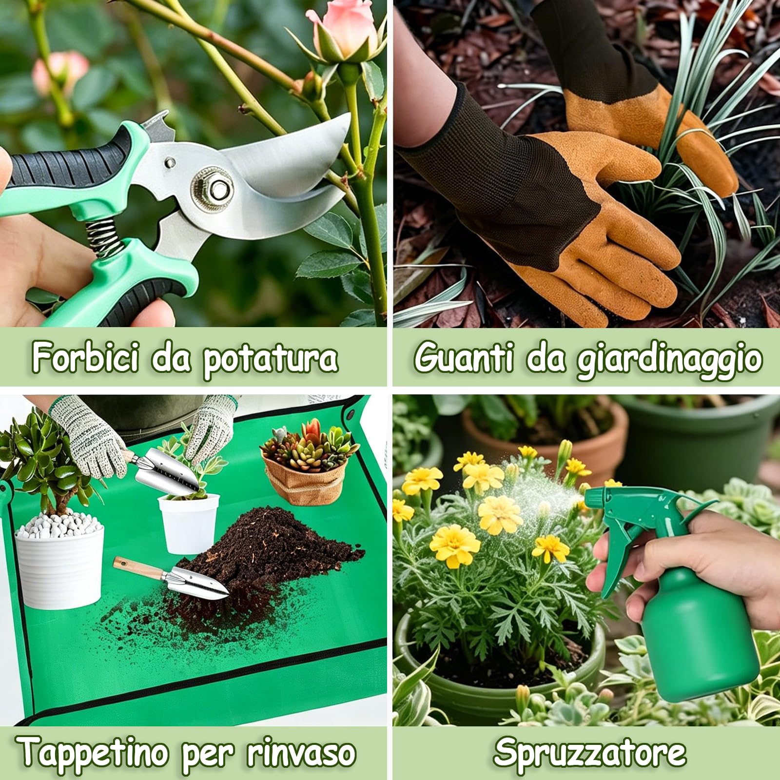 Set di Attrezzi da Giardinaggio 12 Pezzi, Utensili in Acciaio Inossidabile Anti-Ruggine con Manico in Legno Antiscivolo, per Trapiantare e Potare, Giardinaggio Regalo per Uomo e Donna
