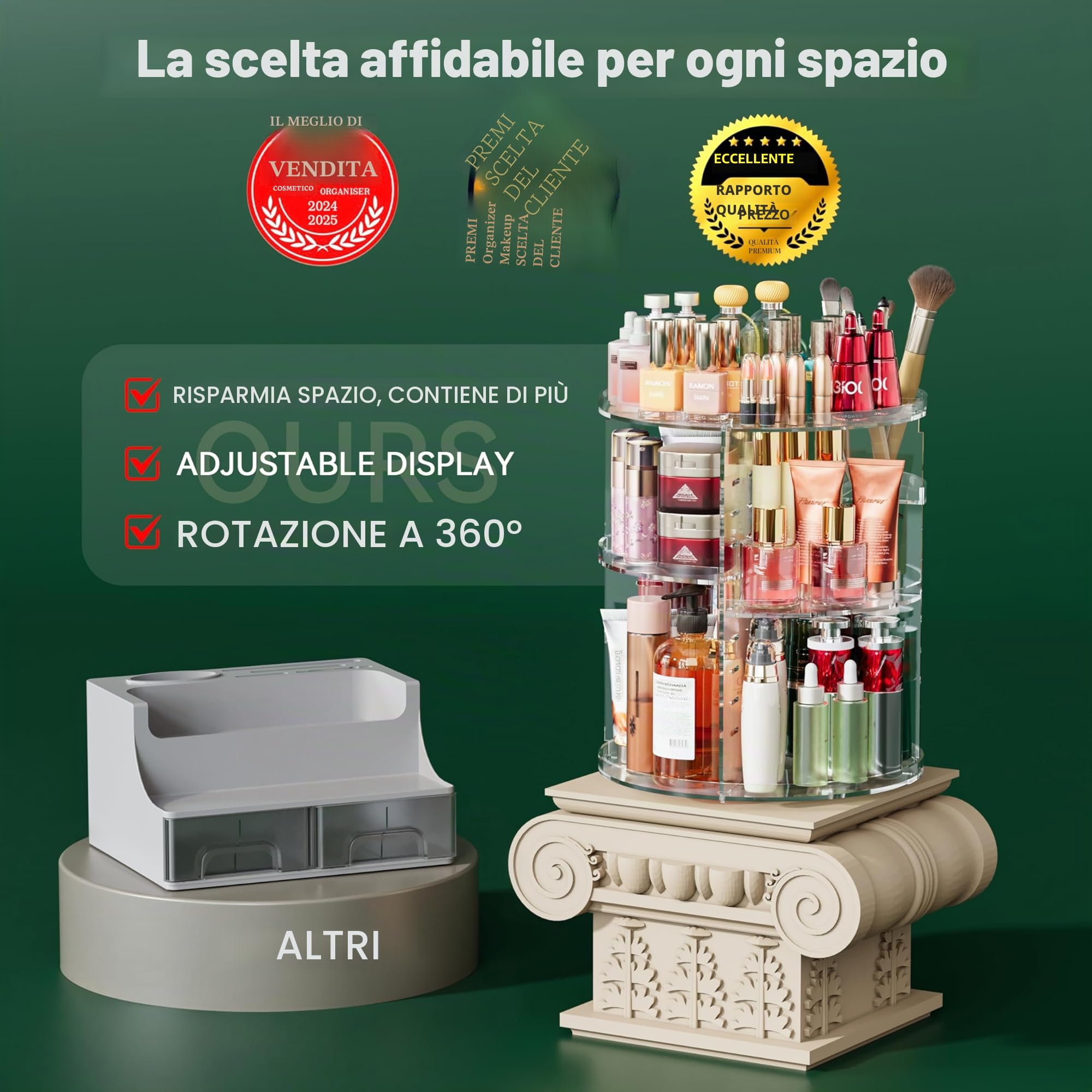 Auxmir Porta Trucchi Rotante a 360°, Organizer Trucchi Multifunzione, Organizzatore Cosmetici 9 Ripiani Regolabili, Grande Capacità, Adatto a Crema Profumo Pennelli per il Trucco (Trasparente)