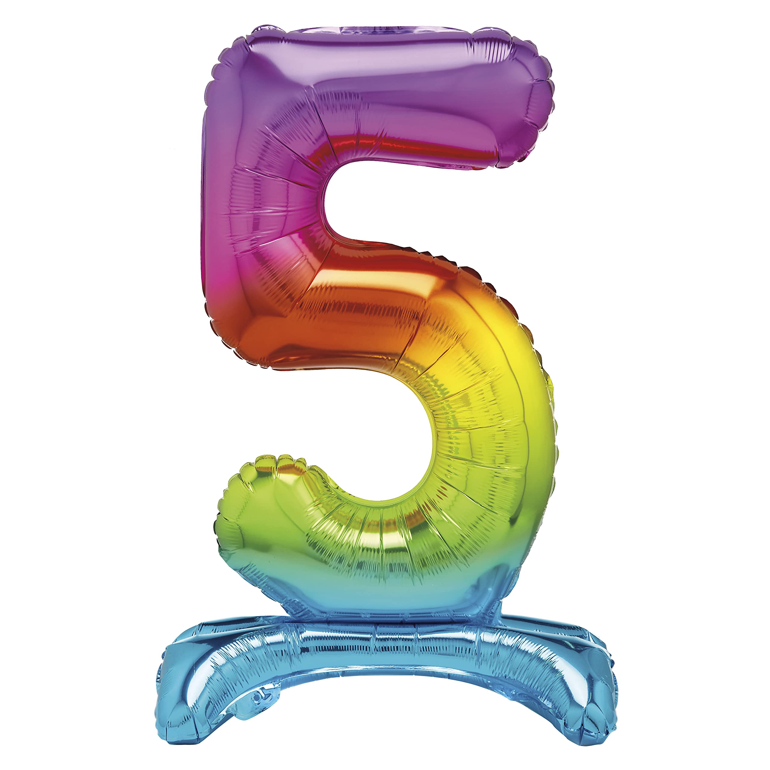 Unique Rainbow Standing Number 5 Foil Balloon 30", Packaged
