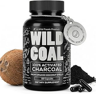 Wild Foods Activated Charcoal Capsules | 100% Organic Coconut Shells Active Tablets | Lab Tested & Non-GMO Pills | Made in USA (120 Capsules)