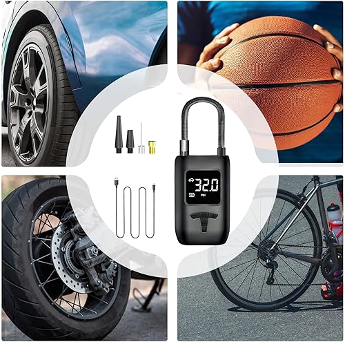 Miniatura 5 de Inflador de neumáticos  Adaptador silencioso eléctrico portátil, inflador de bomba de compresor de aire, para motocicleta, bicicletas, juguetes