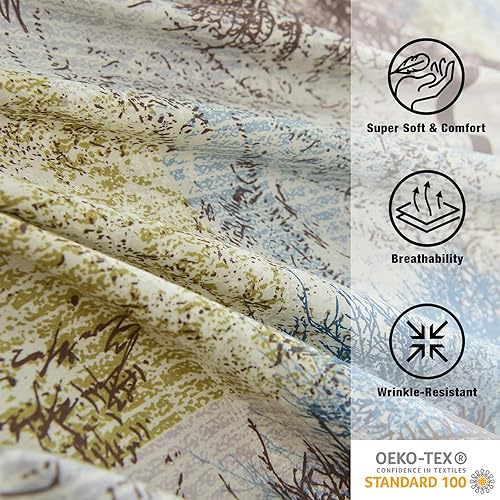 Miniatura 7 de JSD Juego de sábanas con estampado rústico, tamaño Queen, 4 piezas, diseño de árbol, sábanas de microfibra suave, bolsillo extra profundo