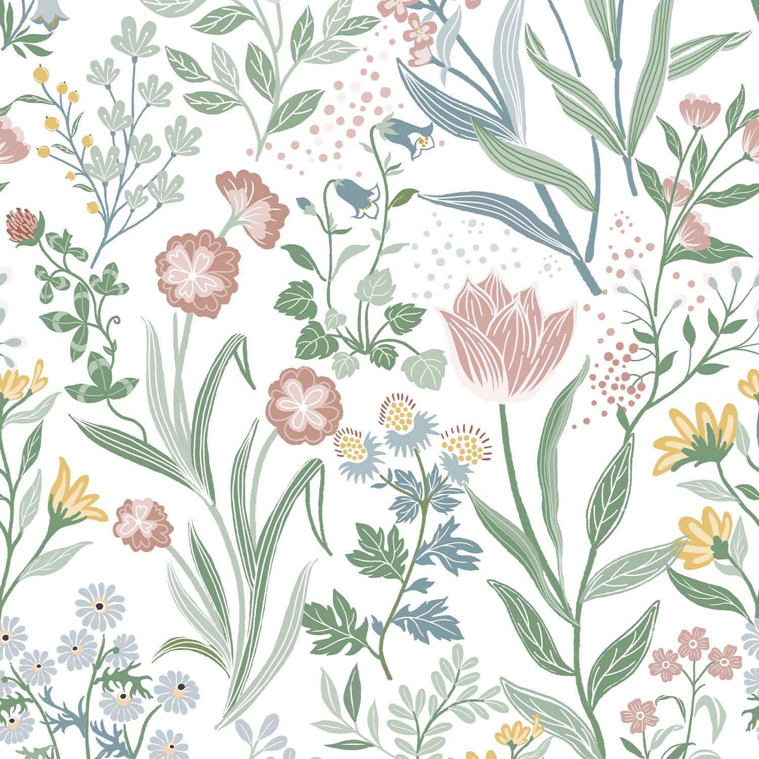 Floral Peel and Stick Wallpaper 393inL 17.3inW Boho Flower Botanical Self Adhesive Remoavble Wallpaper for Bedroom Bathroom Waterproof Nursery Kids Green Leaf Modern Contact Paper for Cabinets
