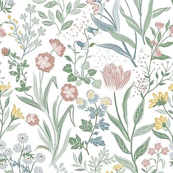 ورق حائط قابل للتقشير واللصق بالزهور مقاس 197 بوصة و17.3 بوصة وورق حائط قابل للإزالة من Boho Flower Botanical ذاتي اللصق لغرفة النوم والحمام ومقاوم للماء للأطفال وورق اتصال حديث بأوراق خضراء للخزائن