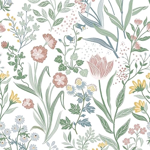Modern Floral Peel and Stick Wallpaper 78.7inL17.3inW Boho Flower Botanical