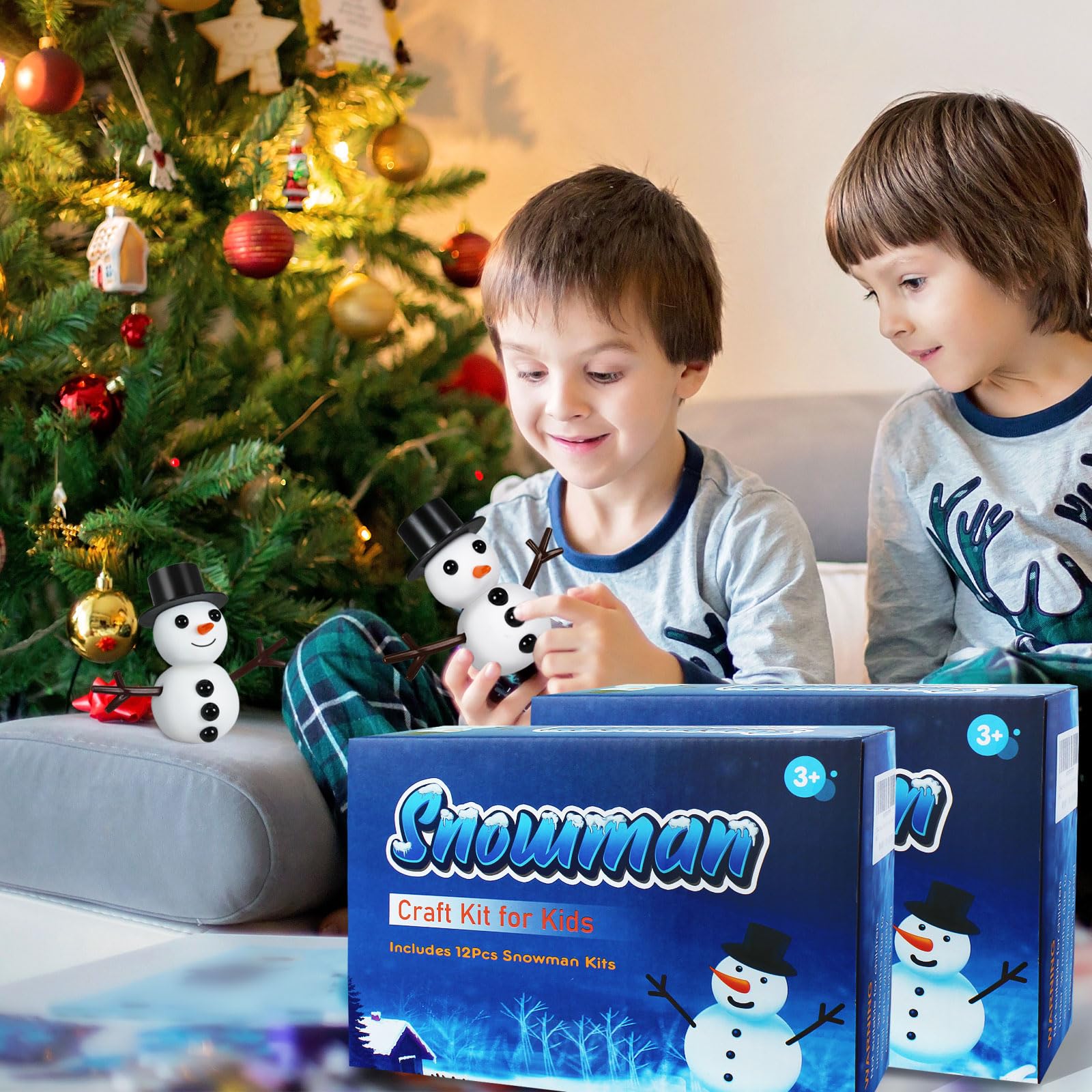 Paquete de 12 manualidades de muñeco de nieve para niños, kit de construcción de muñeco de nieve, kit de moldura de arcilla para manualidades de Navidad, regalo de Navidad, relleno de 2
