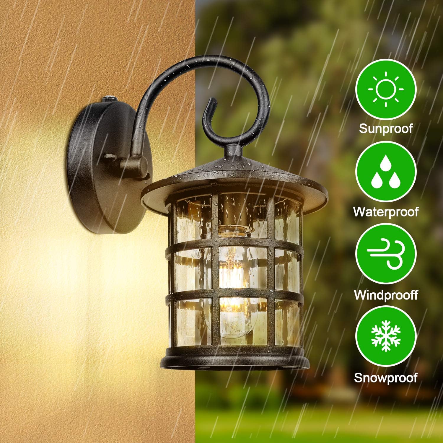Upgrade Dusk to Dawn Sensor Outdoor Wall Lantern, Exterior Wall Mount Lights and Outdoor Sconce Porch Light Fixture with E26 Socket，Anti-Rust, Waterproof, Ideal for Garage, Doorway, Barn-10.3''x7.84''