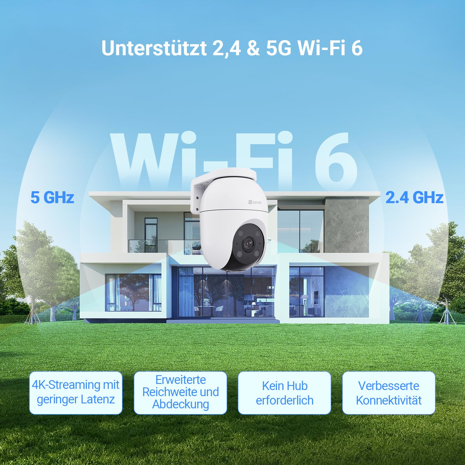 EZVIZ 4K Überwachungskamera Aussen WLAN, 360° PTZ Kamera Außen mit KI-Erkennung, Zwei-Wege-Audio, 2.4 & 5 GHz WLAN, 8MP Farbnachtsicht, Wetterfest, Fernsteuerung per App, C8c 4K (Version 2026)