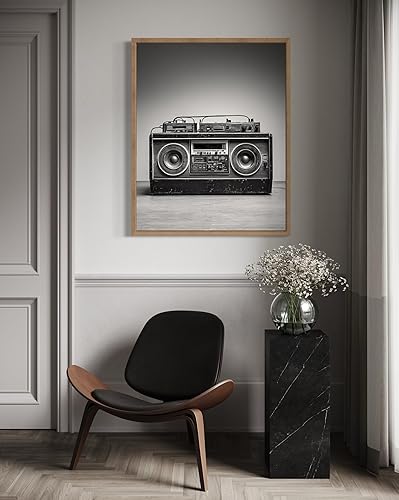 Miniatura 3 de Boombox - Póster musical musical instrumental para pared, color blanco y negro, fotografía, arte musical, dormitorio u oficina, sala de estar,