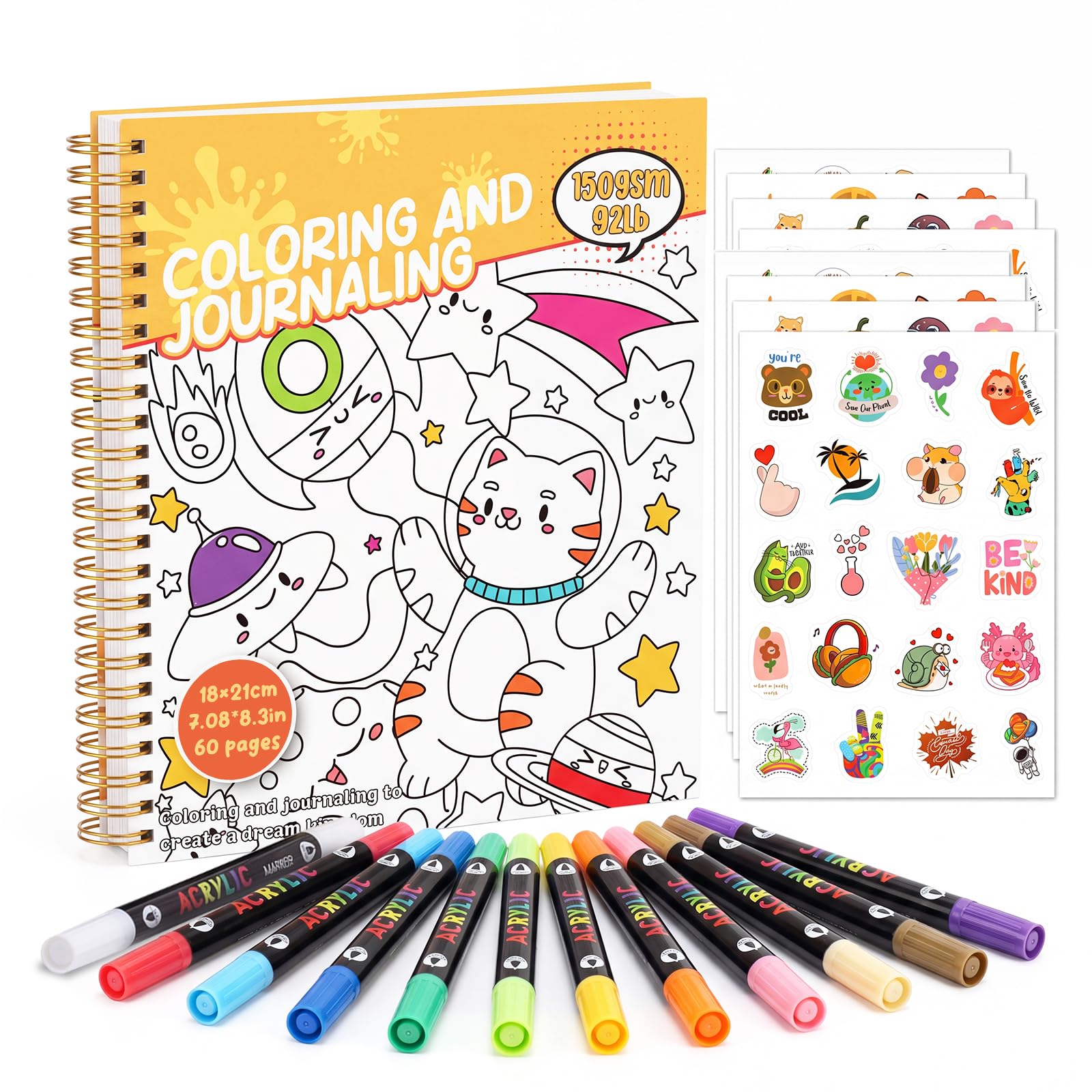 Wsicse Colouring Book Set with 12 Dual-Tip Markers, 60 Pages, 7×8.3In