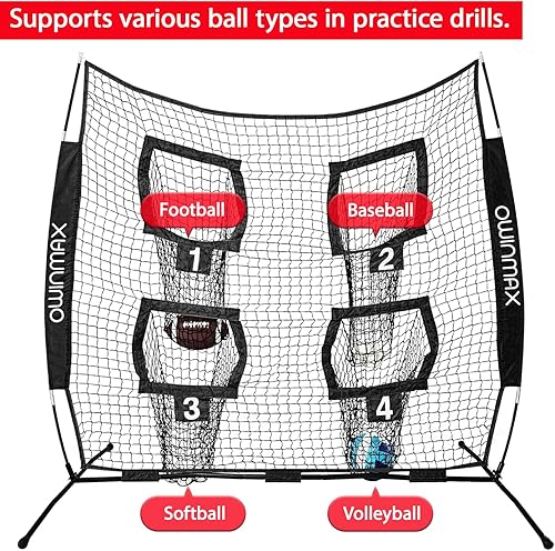 Miniatura 6 de Red de lanzamiento de entrenador de fútbol de 6 x 6 pies, práctica de entrenamiento con 4 objetivos, incluye bolsa de transporte y estaca de tierra,