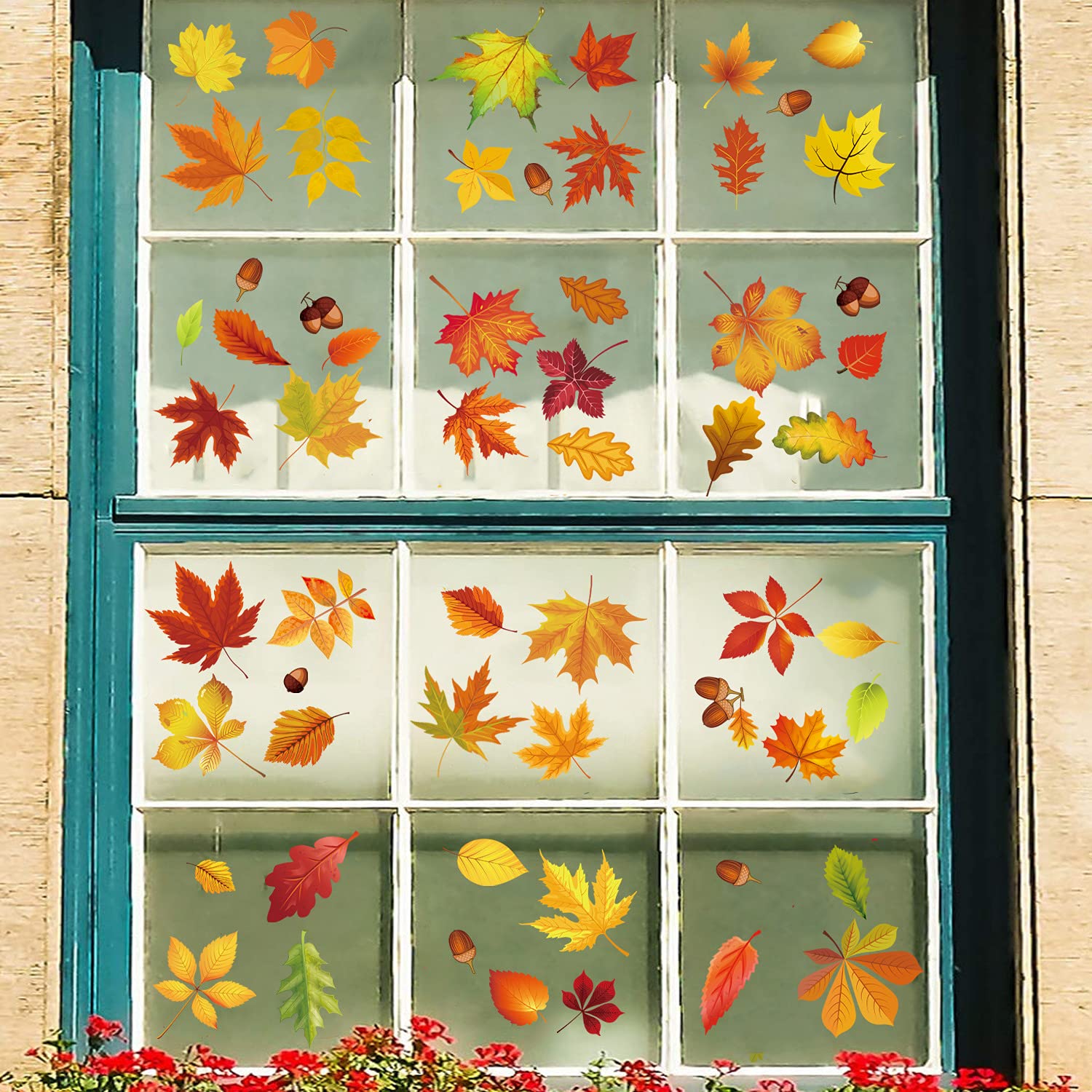 9 Hojas (174 Piezas) de Acción de Gracias Ventana de Otoño Hojas de Arce Pegatinas de Ventana Calcomanías para Día de Acción de Gracias, Halloween Cosecha Decoración para el Hogar Suministros Fiesta