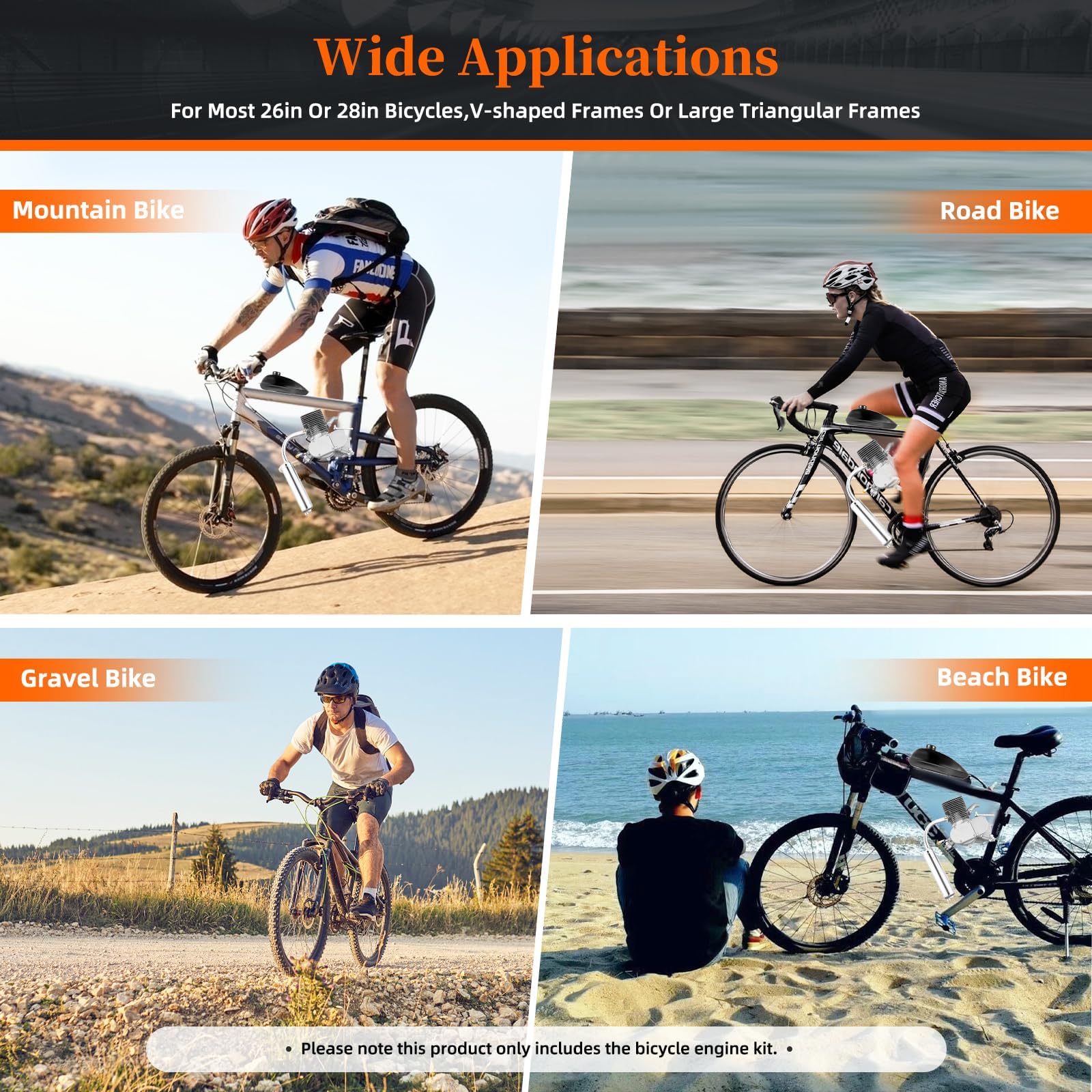 Kit de Motor de Bicicleta, Motor de 2 Tiempos de 80 cc, Motor para Bicicleta 44 Dientes, Bici Kit Motor Capacidad de Carga de 180 kg, 2 Hub, Bici Motorizada con Carburador, Refrigeración por Aire