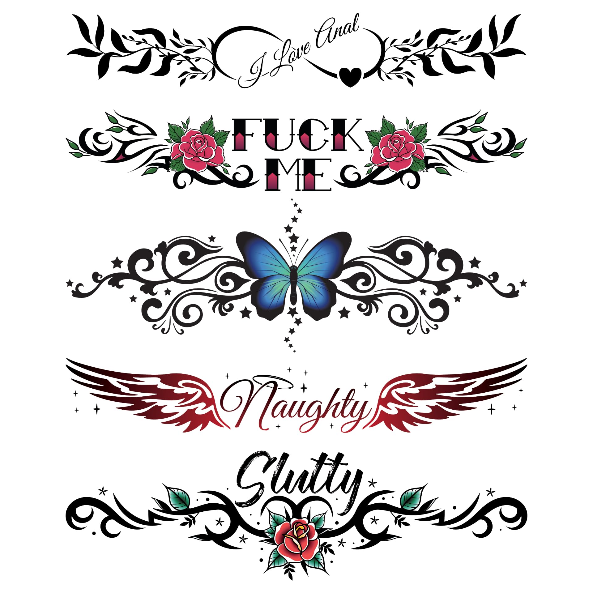 5 Large Sexy Naughty Temporary Tattoos for Women Ladies - Adult Fun for Lower Back Legs Arms Stomach