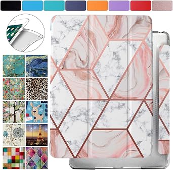 DuraSafe Cases for iPad 9.7 Inch 2013 Air 1 2014 Air 2 2017 5 2018 6 Gen [ 5th 6th Air 1st 2nd ] A1893 A1822 A1566 MD785LL/B MD788LL/B MD786LL/B Dual Angle Stand Honeycomb Printed Cover - Marble Pink