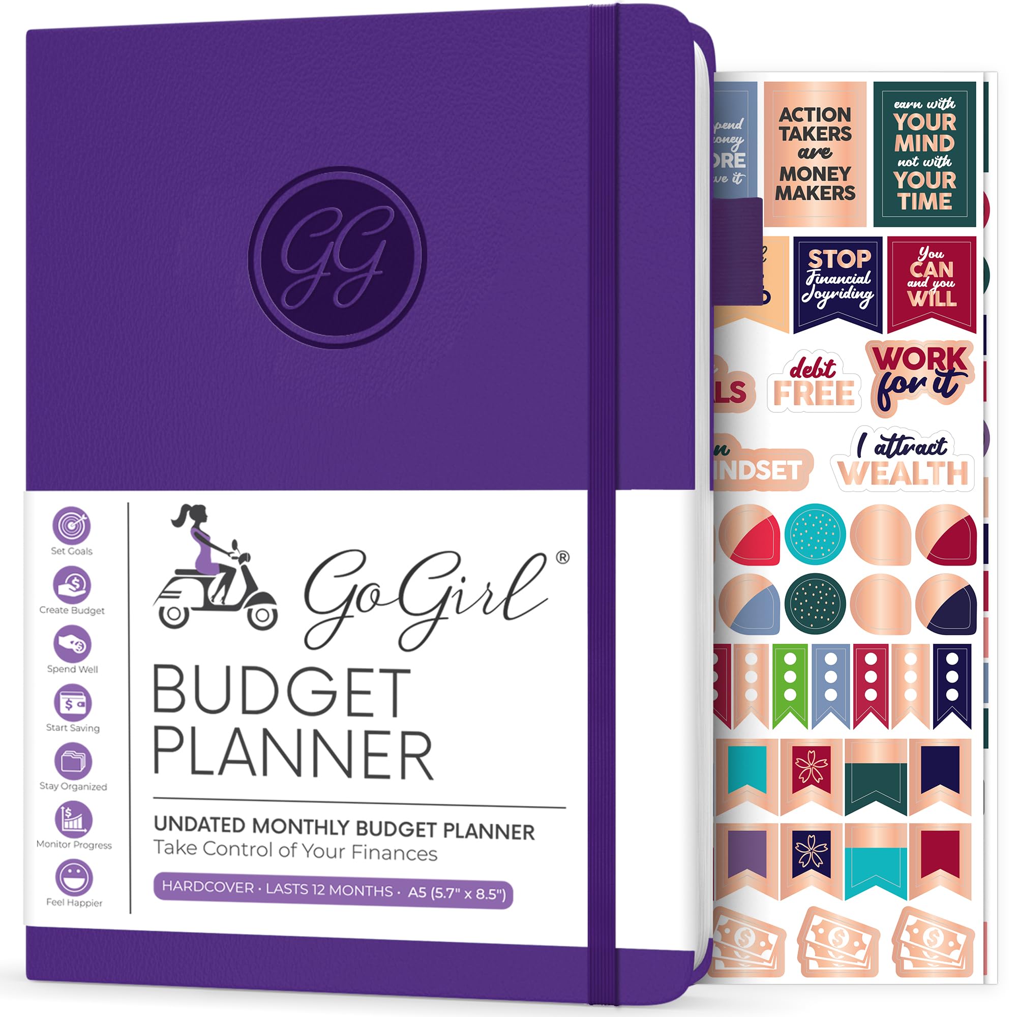 GoGirl Budget Planner – Monthly Financial Planner Organizer Budget Book. Expense Tracker Notebook Journal to Control Your Money. Undated – Start Any Time, A5 Size, Lasts 1 Year – Purple