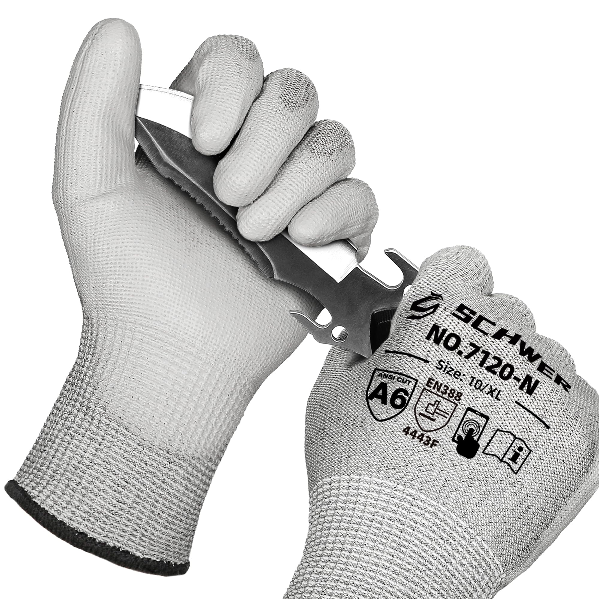 Schwer 3 Pairs ANSI A6 Cut Resistant Gloves CR7120 Cut Proof Work Gloves, Touchscreen, for Men and Women Used for Woodworking, Glass Cutting, Construction, Cargo Handling, Car Repair, XL