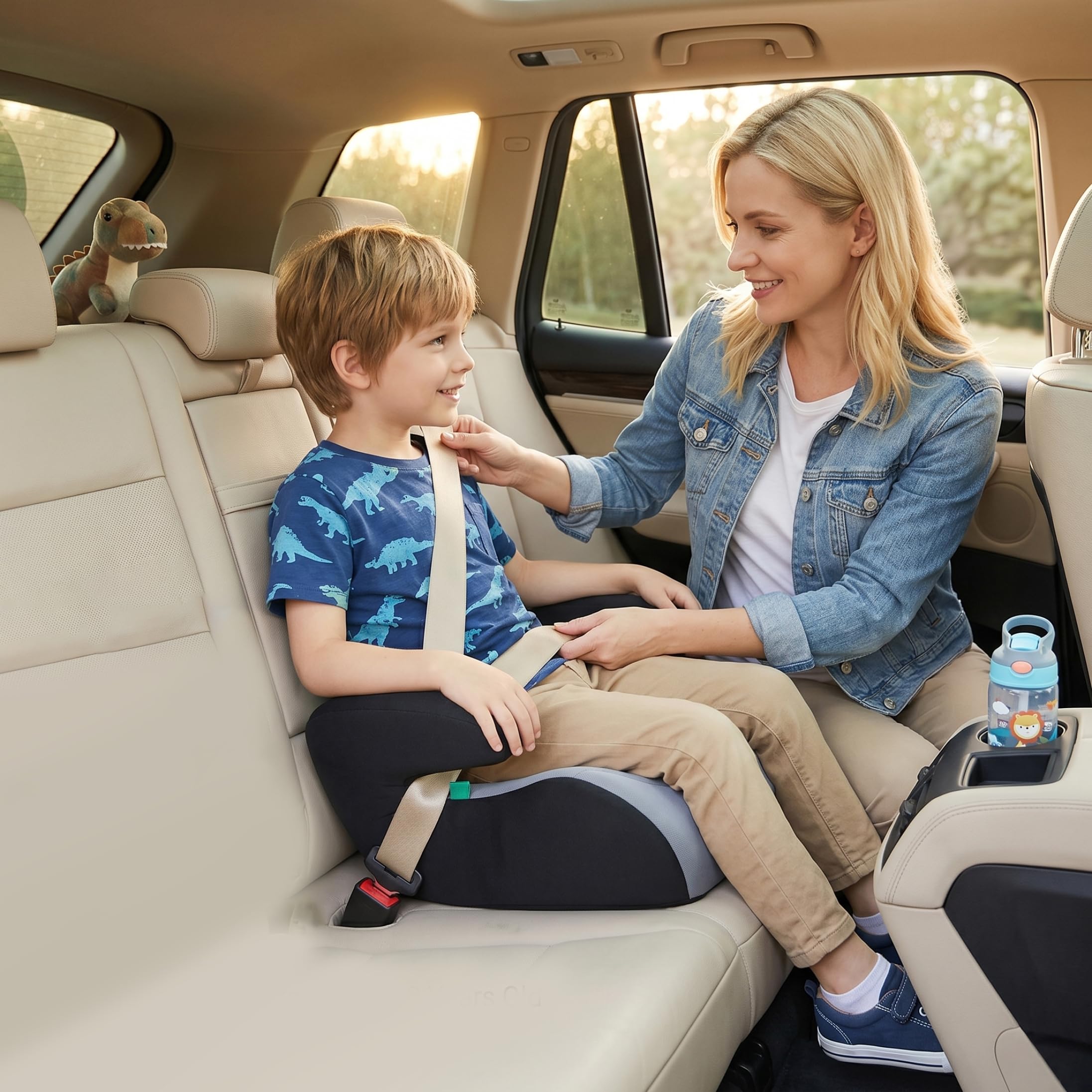 Seggiolino auto per bambini, seggiolino auto ergonomico senza schienale portatile per bambini adatto alla maggior parte dei veicoli, 15x14x7 pollici, grigio.