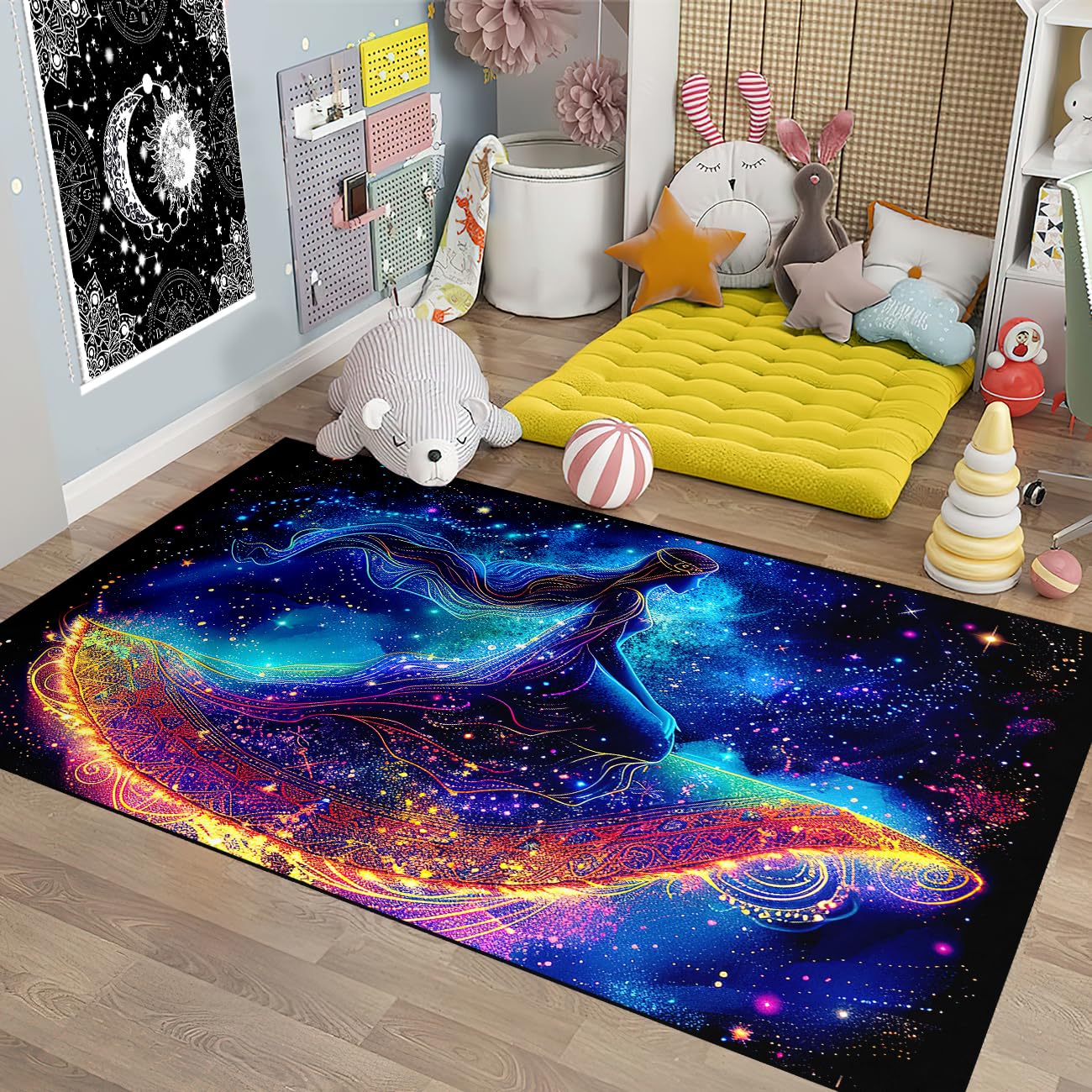 Pretty Boho Area Rug for Living Room, Princess Rugs for Girls Bedroom Boho Carpet Sofa Floor Mat Home Decor Indoor Outdoor Welcome Mat, 3x5 Feet