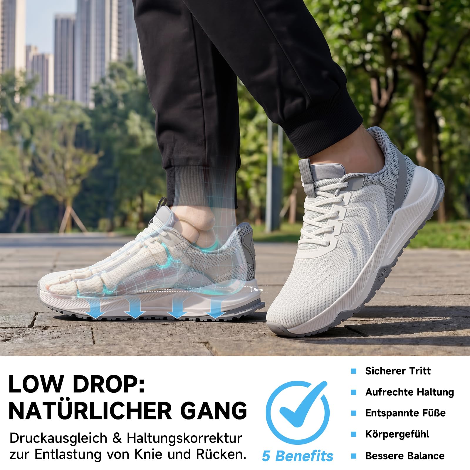 Sosenfer Herren Straßenlaufschuhe Extra Breit Sportschuhe Walkingschuhe Turnschuhe Laufschuhe Sneaker Atmungsaktiv Schockdämpfung rutschfest Fitness Im Freien Jogging