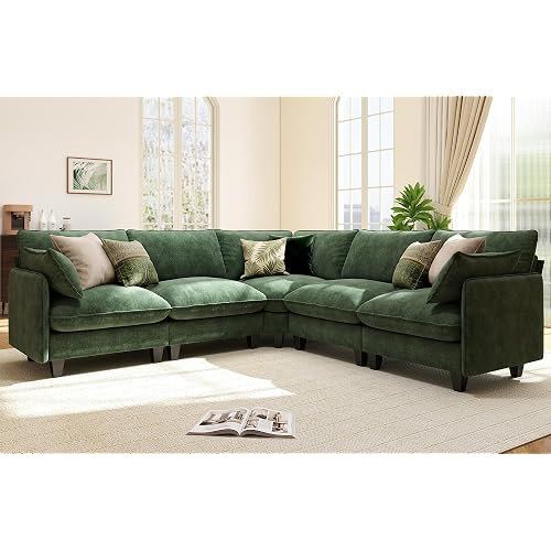 Ihanherry 107" Oversized V-Shaped Modular Sectional Sofa, Cloud Couch with Corner Section, Large Cushions, Chenille Deep Seat Couch for Living Room, Green