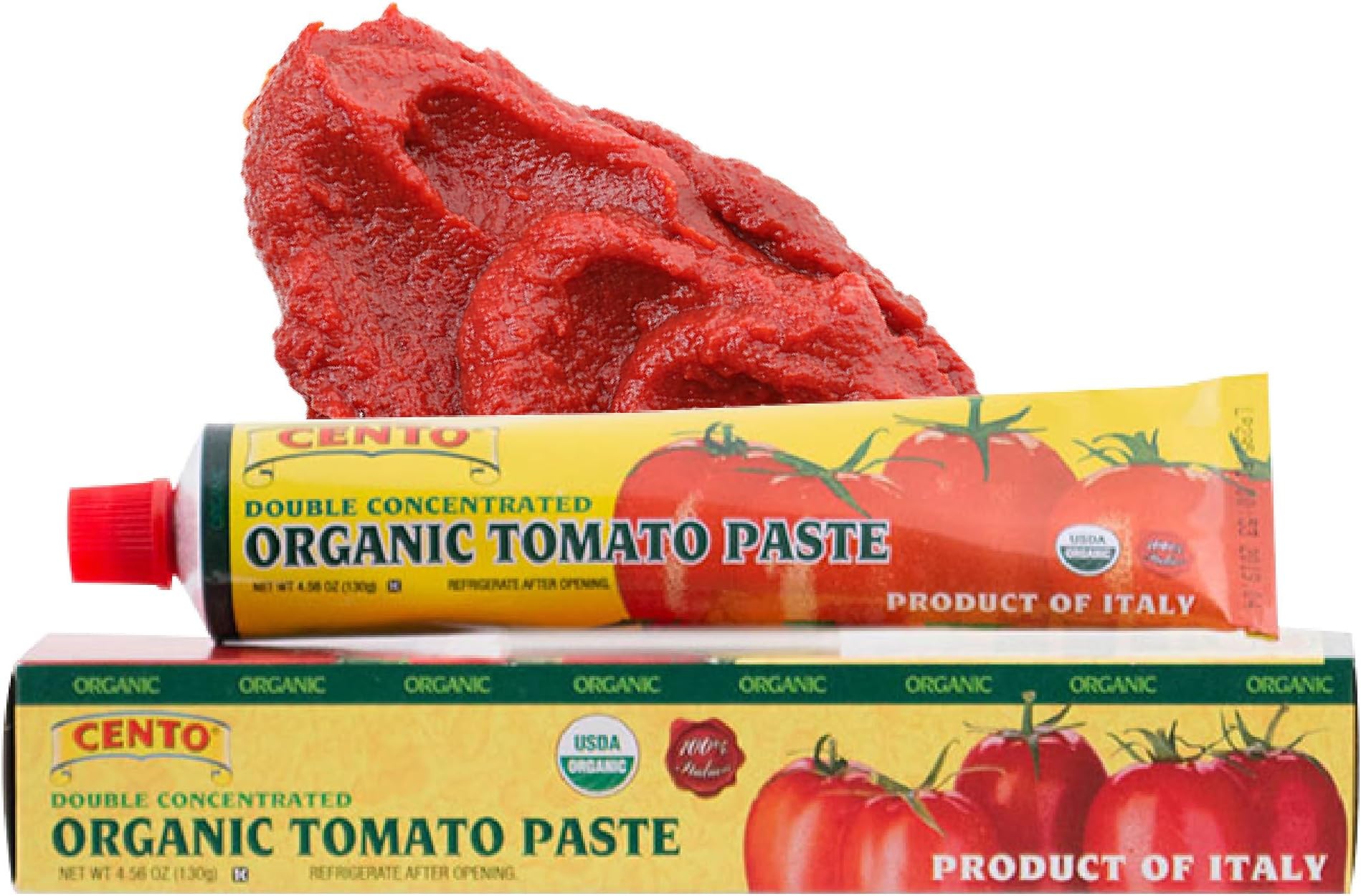 Cento Organic Tomato Paste, 4.56 Oz Tube (Pack of 12), Double Concentrated, Thick Paste from Red, Ripe Tomatoes, Grown and Processed in Italy - Non-GMO, Gluten-Free, BPA Free, Low Sodium