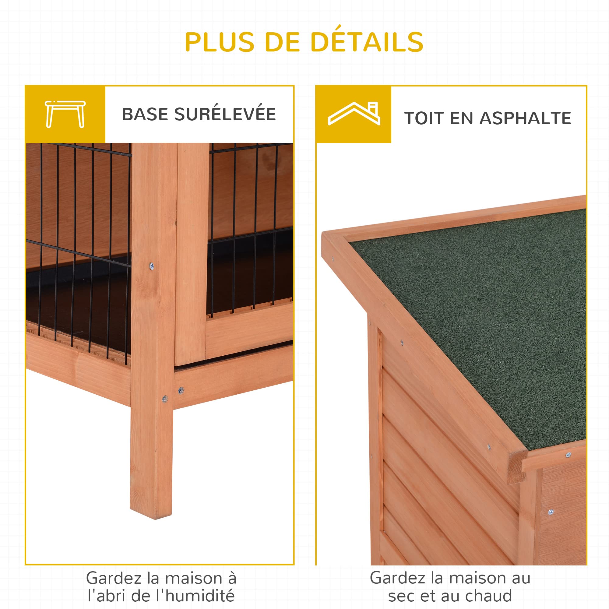 PawHut Clapier sur Pieds Cage à Lapin Double Niveau Plateaux excréments coulissants 4 Portes verrouillables dim. 137L x 50l x 93H cm Bois Massif pin Toit bitumé Vert