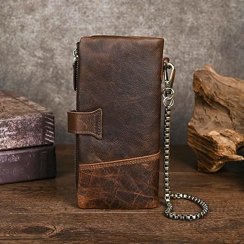 Miniatura 2 de Handadsume Genuino caballo loco cuero viaje regalo moneda bolsillo tarjeta caso largo organizador cadena Rfid monedero con broche para hombres