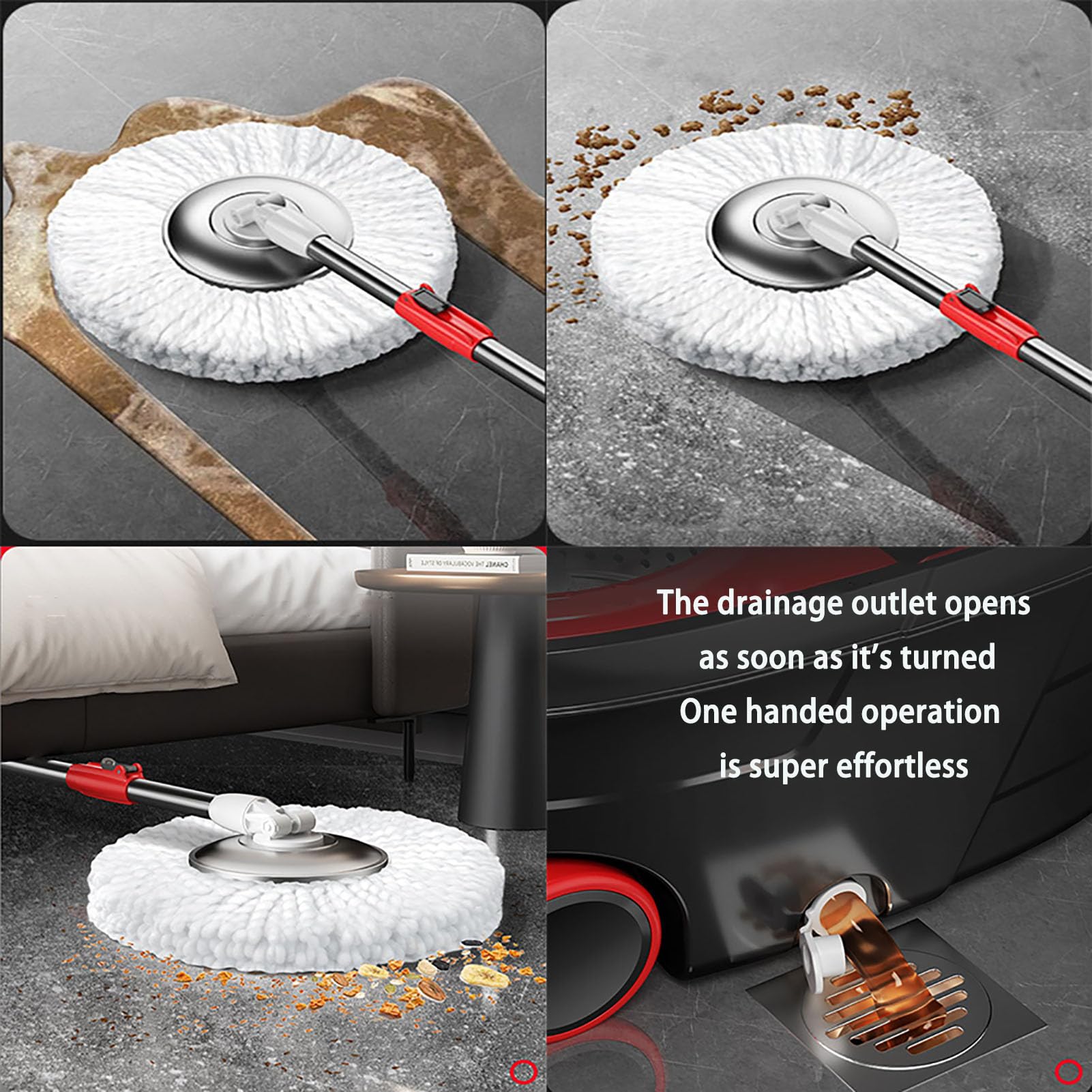 Recambio Fregona Traje con Cabeza Giratoria, Fregona Autoescurrible con Cubos Móviles, Fregona Microfibra con Mango Ajustable, para Limpiar Todo Tipo de Pisos, Paredes, Ventanas,4 Heads