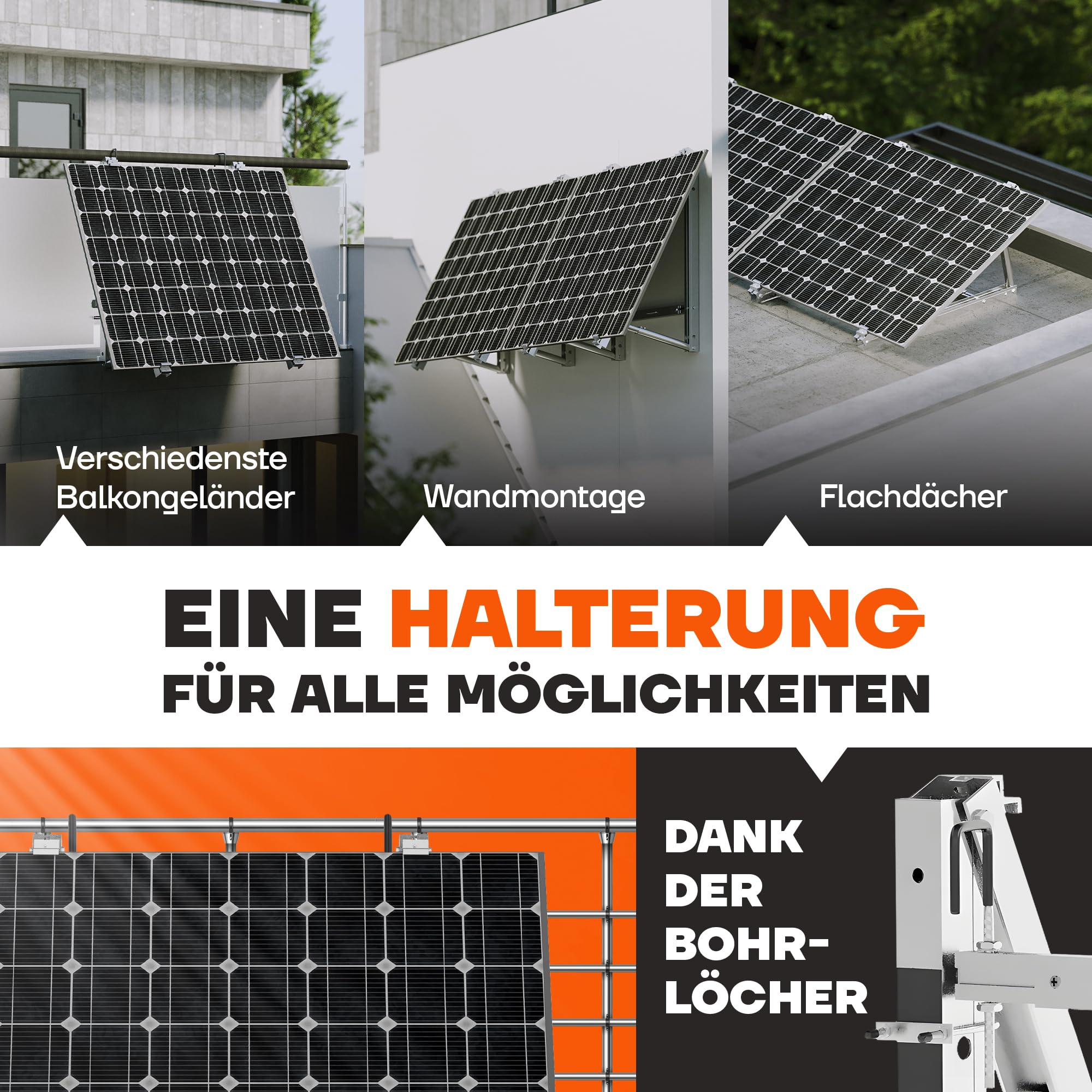 SolarFuture Balkonkraftwerk Halterung Balkon - Flexibel Anpassbar & Sturmsicher | Solarpanel Halterung Solarmodul Halterung Balkonkraftwerk Pv Halterung Photovoltaik Befestigung Balkon Flachdach Wand