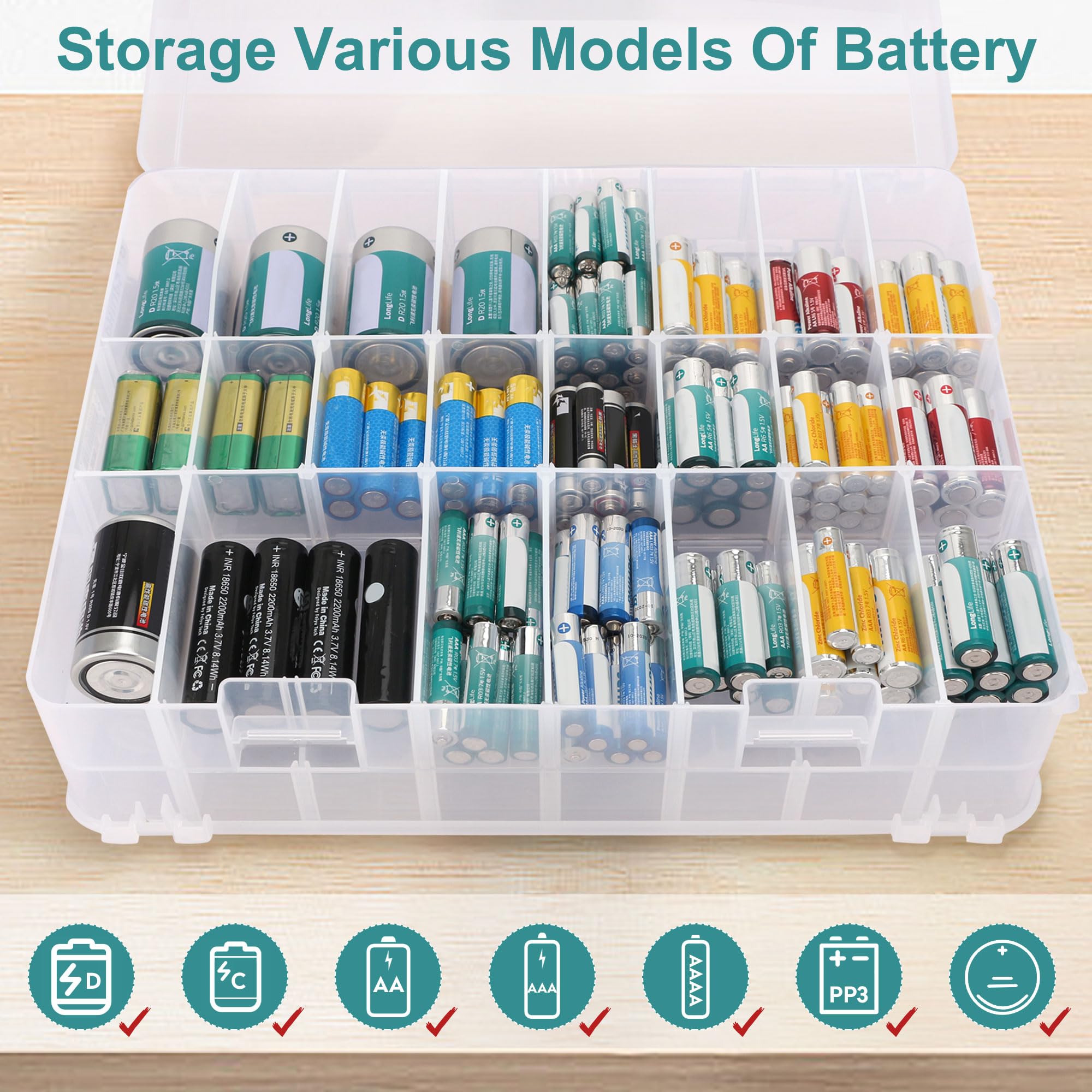 Tragbare Batterie-Organizer-Aufbewahrungsbox, hält 200–400 Batterien in verschiedenen Größen, Batteriehalter (Batterie ist nicht im Lieferumfang enthalten)