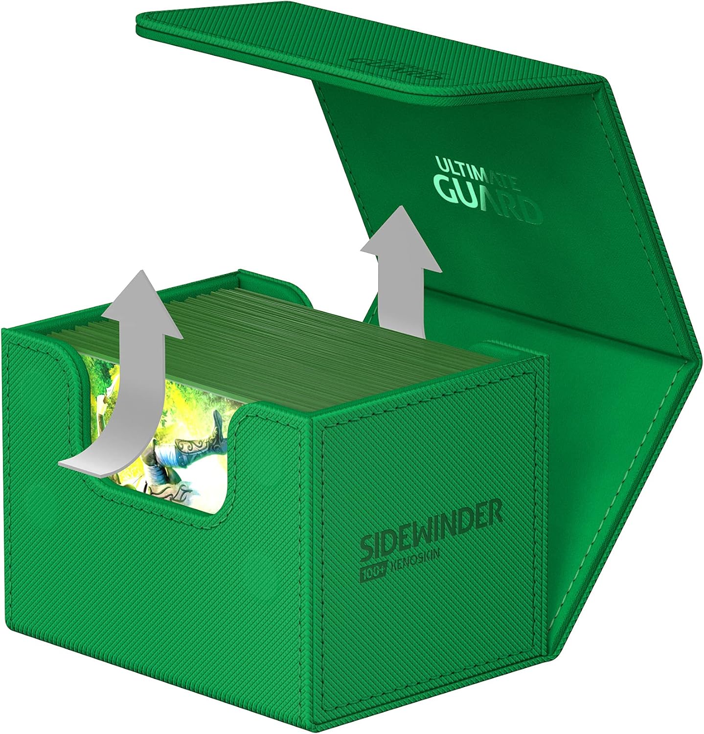 Ultimate Guard Sidewinder 100+, Deck Box for 100 Double-Sleeved TCG Cards, Green, Magnetic Closure & Microfiber Inner Lining for Secure Storage