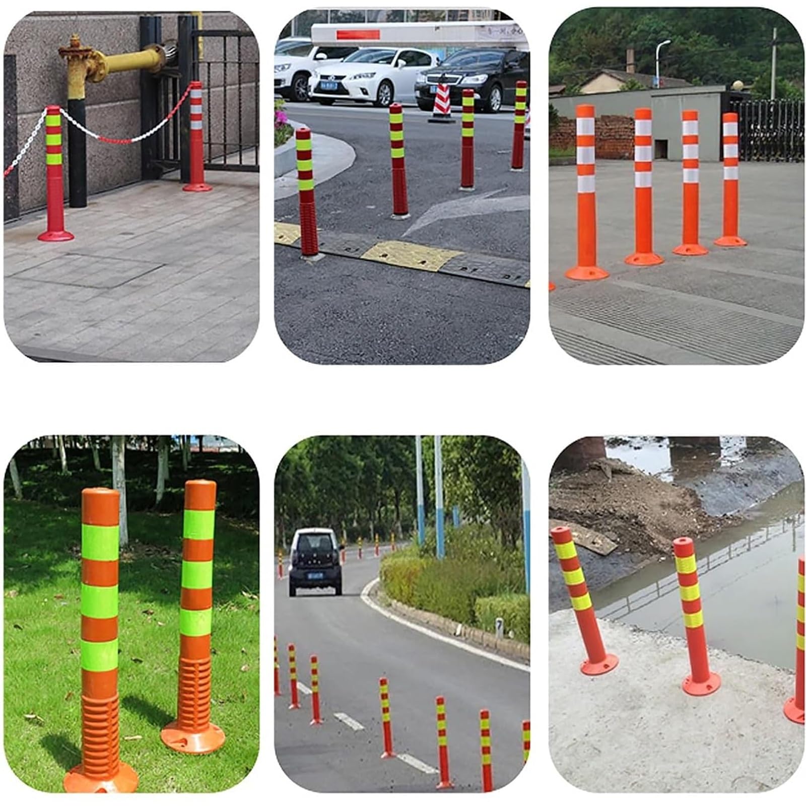 Generico Paletto di Sicurezza Resistente alle intemperie - Barriera Riflettente per marciapiedi e parcheggi, paletto di Sicurezza in plastica Resistente - Confezione da 5 (Arancione e Argento)
