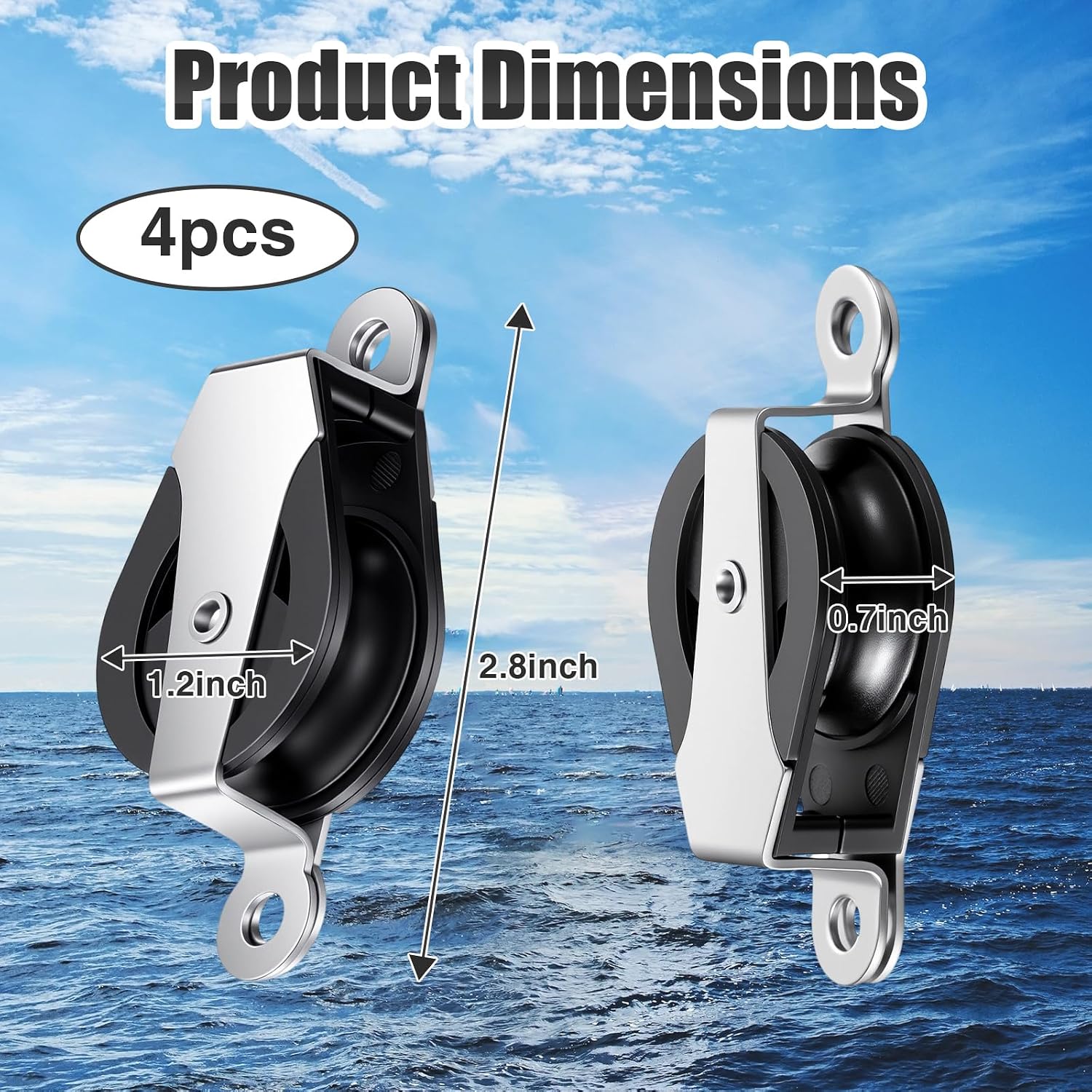4 Pcs 30mm Sailing Cheek Block Marine 316 Stainless Steel Nylon Block, Universal Single Head Pulley, Rope Pulley, Nylon Sheave, Rope Runner Boat Accessories