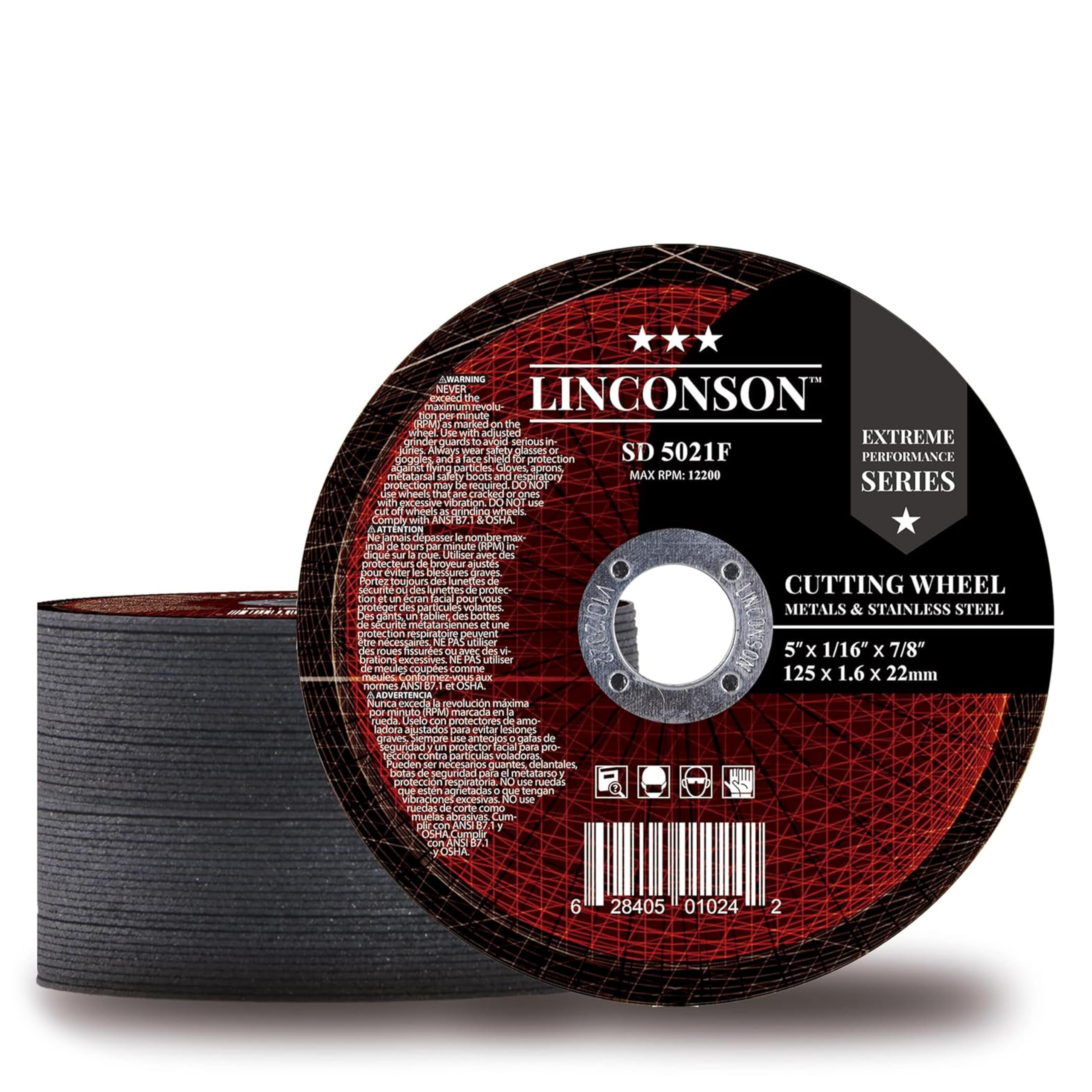 linconson Paquete De 50 Ruedas Corte 5 Pulgadas Para Metal Y Acero Inoxidable Utilizadas En Amoladora Angular Disco Plano /8 (SD 5021f), 16 X 7, 1
