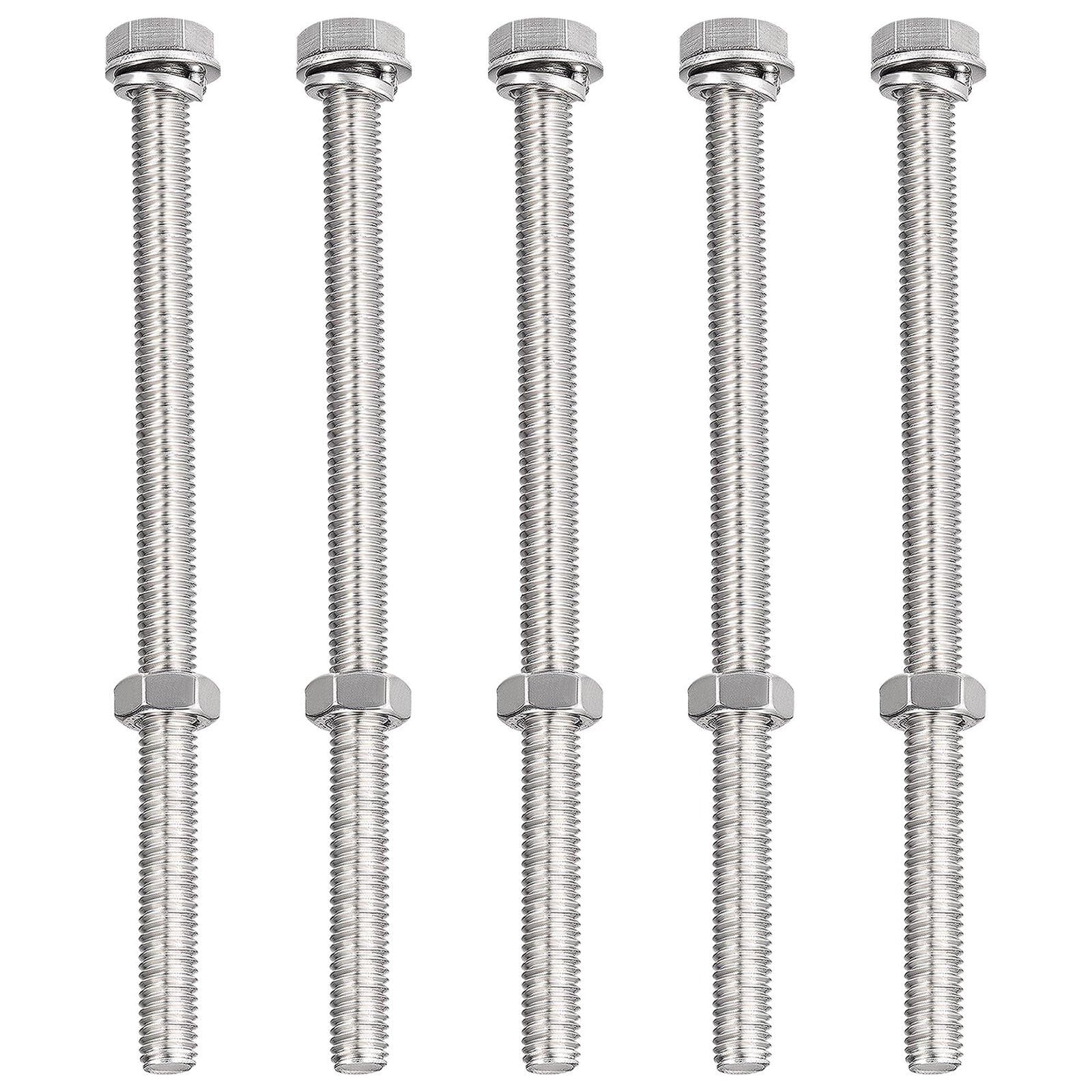 TA-VIGOR 5Pcs M8 x 130mm Hex Head Screws Bolts, Nuts, Flat & Lock Washers Kits, Fully Thread Hexagon Bolts