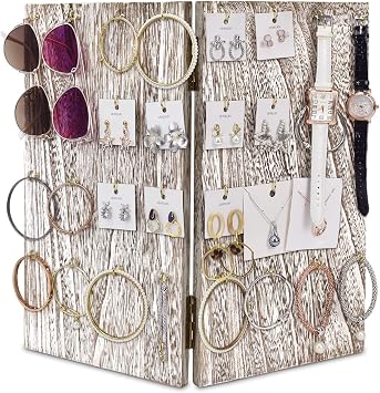 MOOCA 3-Panel Wooden Pegboard Jewelry Display Organizer with 32 Hooks
