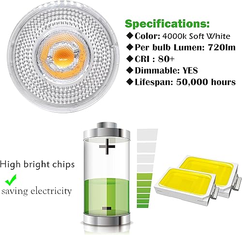 Miniatura 3 de PAR20 Bombilla de luz de inundación, bombillas brillantes de 9 W (equivalente a 90 W), iluminación empotrada, 720 lúmenes, blanco suave de 4000 K,