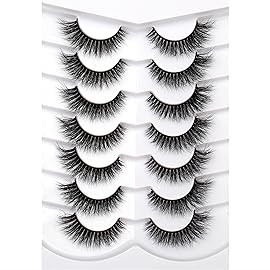 Pooplunch False Eyelashes Cat Eye Look Wispy Lashes Short Natural 8D Extension Volume Soft Faux Mink Lashes Fake Eyelash Strips 7 Pairs Pack