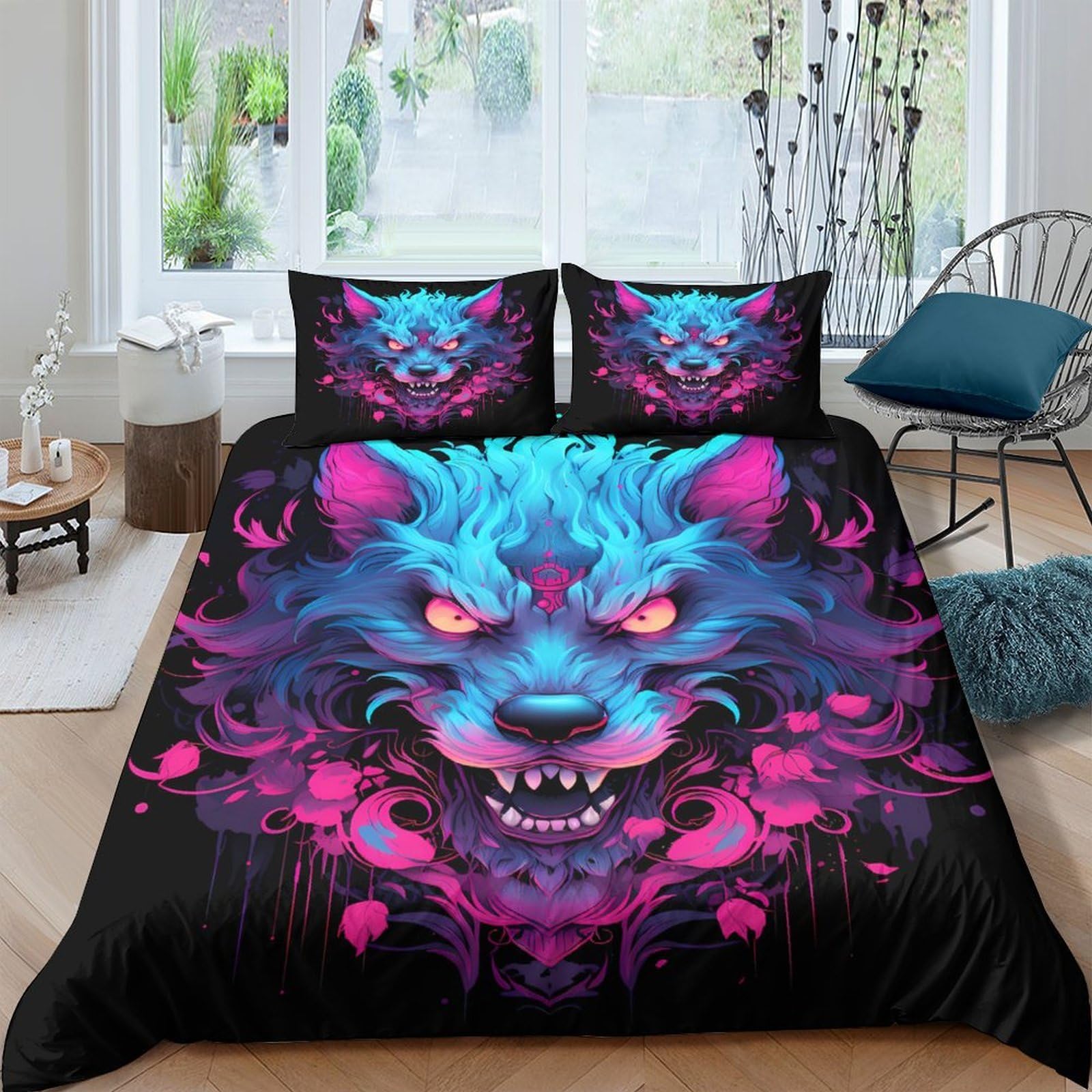 Ctjqhvkz Style-3 3D Printed Neon Wolf Fitted Sheet Microfiber Soft Breathable Psychedelic Animal Bed Cover For Bedroom Dorm Mattress Decor Single（135X200cm）