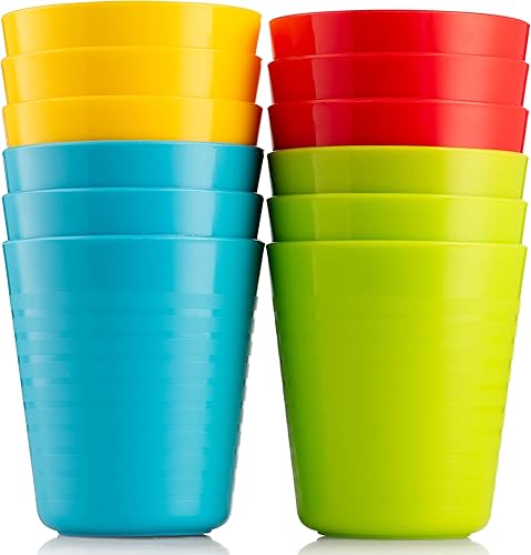 Vasos para niños, juego de 12 vasos de plástico de 8 onzas, reutilizables, aptos para lavavajillas, sin BPA para niños y niños pequeños