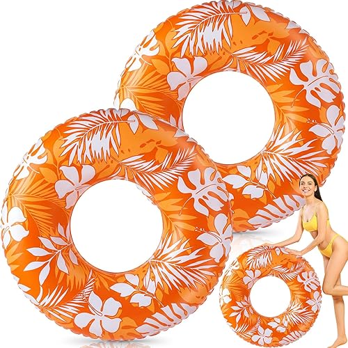 Miniatura 8 de Anillos de natación jumbo de 47.24 pulgadas para piscina inflable, tubo de flotación con hojas tropicales, anillo inflable para piscina para niños y