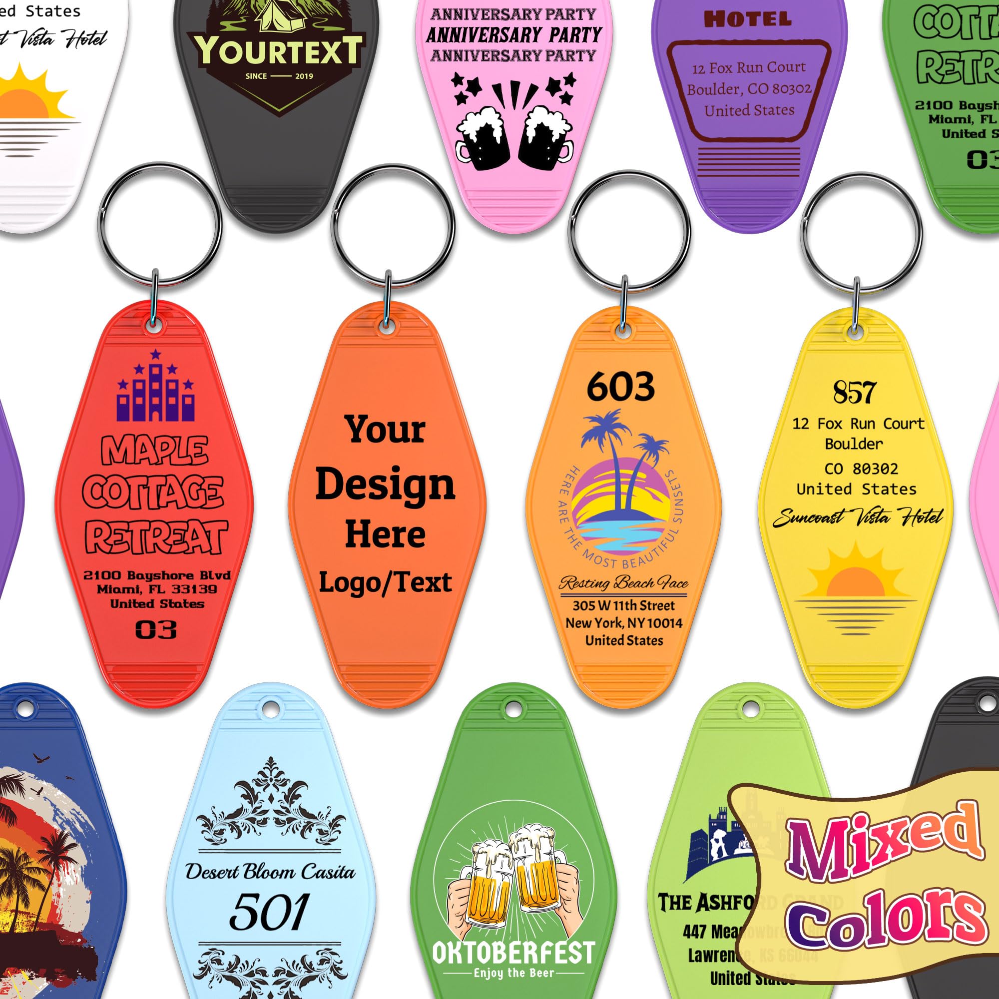 QEADEAYEA 30PCS Custom Hotel Motel Keychain, Vintage Motel Keychain Bulk with Logo/Text, Acrylic Keychains, Key Tags