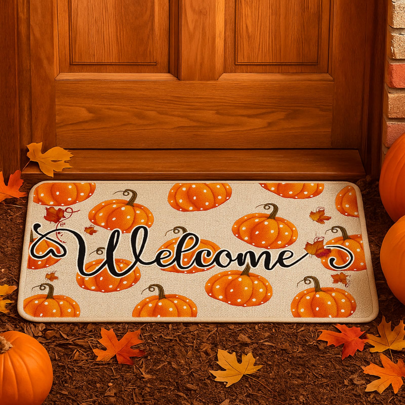 Tapis de bienvenue d'automne citrouille antidérapant paillasson entrée intérieur