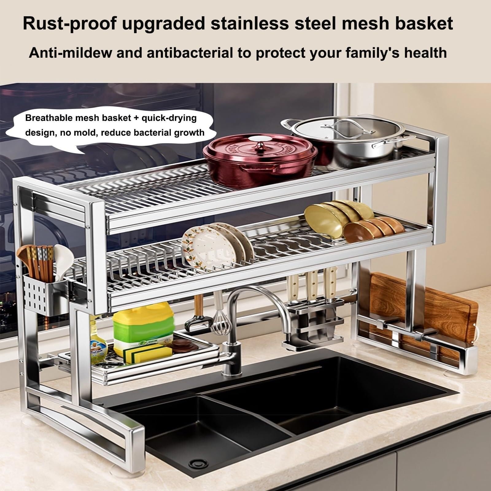 Rejilla for secar platos extra grande multifuncional escurreplatos | Escurreplatos grandes for encimera de cocina de acero inoxidable