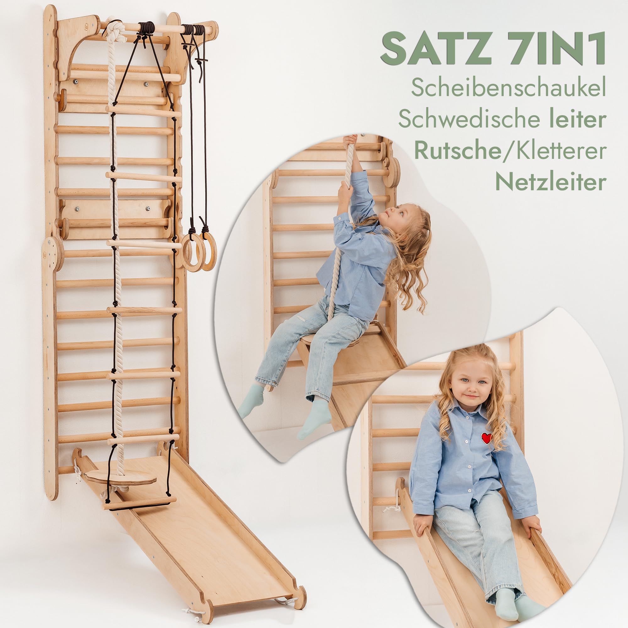 Goodevas Swedish Ladder Indoor Kids Gym: Zestaw do wspinaczki Montessori Play Gym przeznaczony do zastosowania w pomieszczeniu - drewniane zabawki do wspinaczki dla maluchów w wieku 1-7 lat