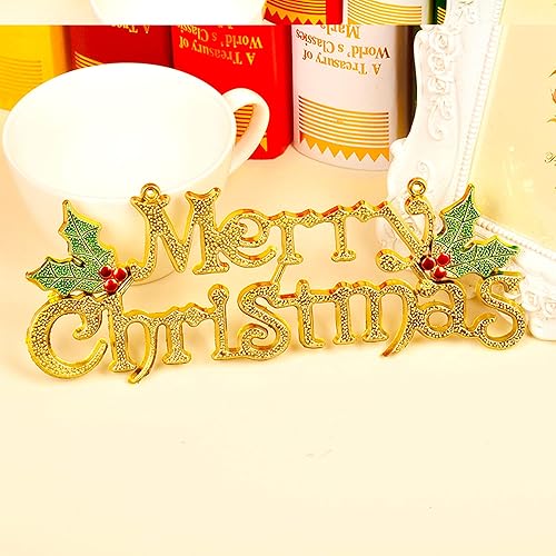 Miniatura 5 de Letrero dorado de Navidad de 16 pulgadas, decoración de corona de árbol de Navidad, accesorios para colgar, letrero de plástico dorado de Feliz