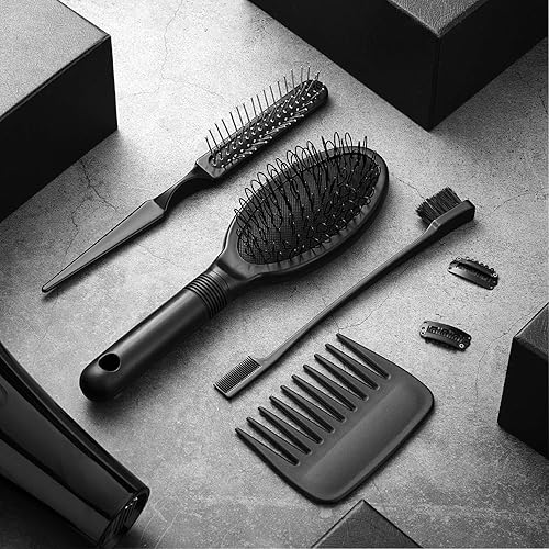 Miniatura 6 de Juego de 9 peines para peluca, incluye cepillo de borde de pelo, bolsa de aire, peine de masaje de dientes anchos, pinzas para peluca para cabello