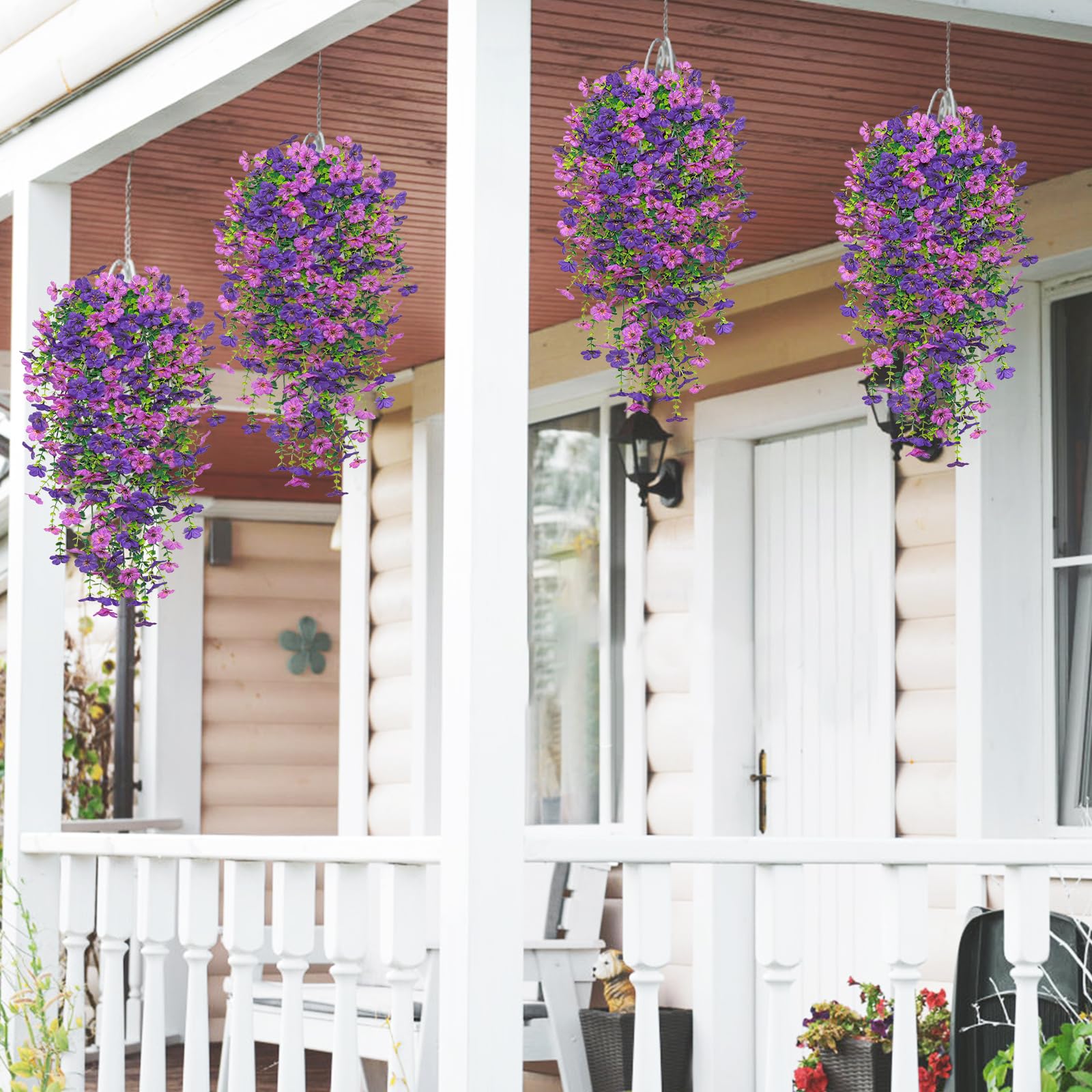 Betylifoy Kunstblumen Hängend 4 Stück Kunstblumen Outdoor Wetterfest Künstliche Hängepflanzen wie Echt 76cm Lang Künstliche Pflanzen UV-Beständig für Draußen Garten Hochzeit (Hell&Dunkel Violett)